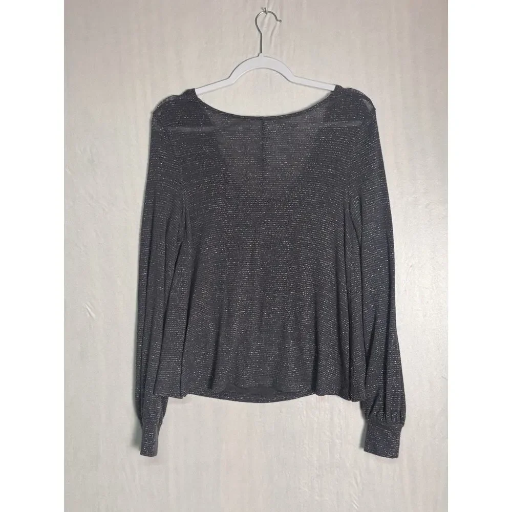 Free People Gray Metallic Sparkle Cowl Neck Top Lightweight Semi Sheer Sz Small